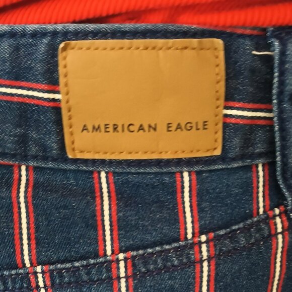 American Eagle Striped Mini Skirt 6 Red White Blue Super Stretch Denim Cut Off - Picture 9 of 12